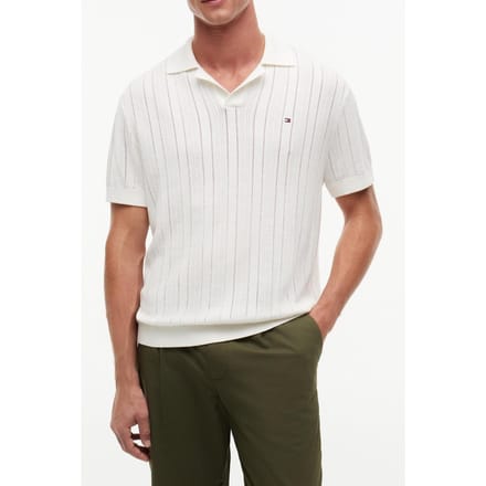 Tommy Hilfiger Pointelle Structure Ivory Petal Größe: M | Poloshirts Outlet | Herren | Weiß