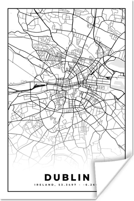 Poster Dublin - Stadskaart - Zwart Wit - Plattegrond - Kaart - 60x90 cm