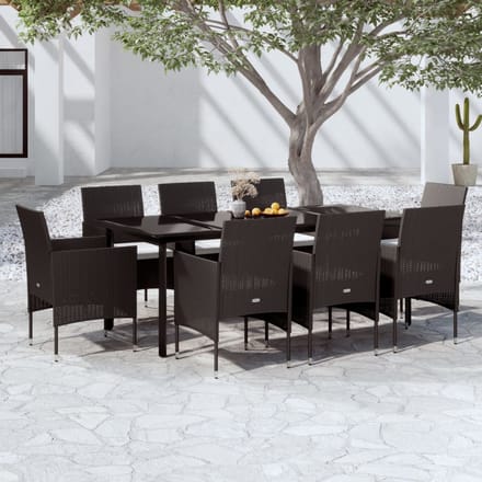 vidaXL - 9-delige - Tuinset - met - kussens - zwart