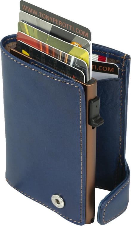 Tony Perotti Furbo RFID Leren Pasjeshouder met papier- en kleingeldvak - Blauw container Bruin
