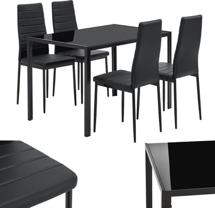 Moderne Eetgroep met Eettafel en 4 Stoelen - Elegante Eetkamergarnituur in Zwart