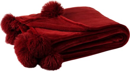 J-Line plaid Pompom - polyester - rood - 170 x 130 cm