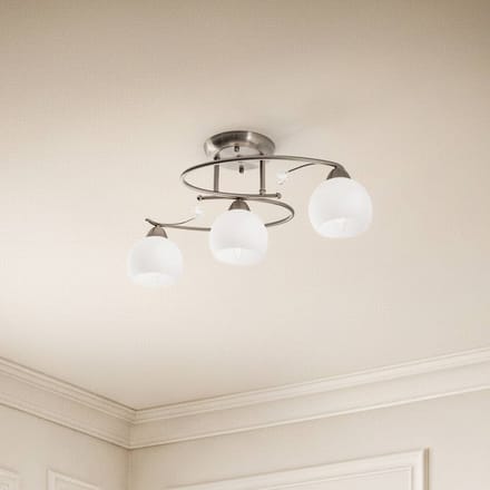 Lindby - plafondlamp - 3lichts - Glas, metaal - H: 25.5 cm - E14 - wit, nikkel mat
