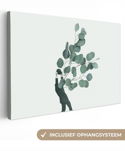 Canvas - Abstract - Man - Bladeren - Tak - Abstracte - 150x100 cm - Schilderijen op canvas - Canvasdoek