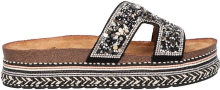 La Strada Platform Slipper Zwart Textiel - Damesschoenen - Maat - 41