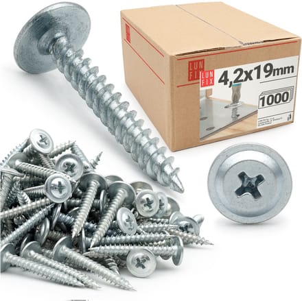 LUN FIX - Zelftappende houtschroeven 4,2 x 19 mm - 1000 stuks - verzinkt staal - grote gewelfde kop