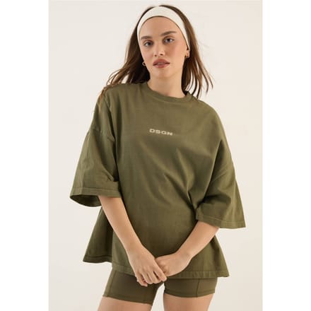 Dames Dsgn Studio Zwaar Gewassen Oversized T-shirt Met Korte Mouwen | Olijf | Maat: Medium