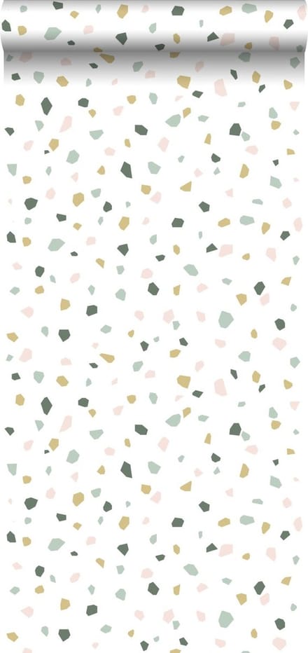 Walls4You behang terrazzo motief multicolor op wit - 935313 - 0,53 x 10,05 m