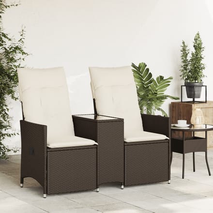 vidaXL - Tuinbank - 2-zits - verstelbaar - met - tafel - poly - rattan - bruin