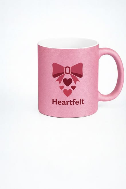 Roze Glitter Mok 'Heartfelt' met Strik en Hartjes - Romantisch Cadeau