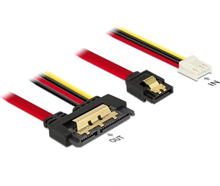 Floppy (v) + SATA data (v) naar SATA data en 5V + 12V voeding kabel - SATA600 - 6 Gbit/s / rood - 0,30 meter