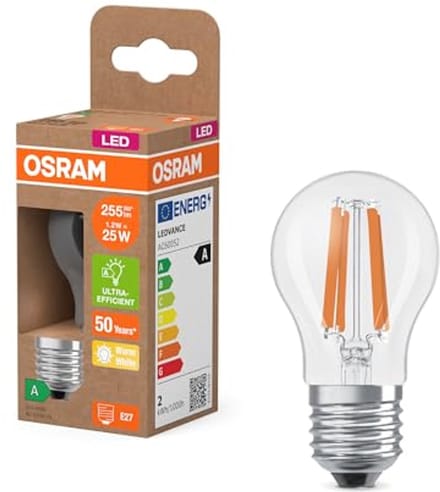 LED-lamp minibolvorm met decoratieve gloeidraad, energiezuinig, E27, 1,2 W, warm wit