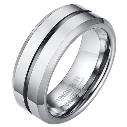 Wolfraam heren ring zilverkleurig met Zwarte streep-21mm