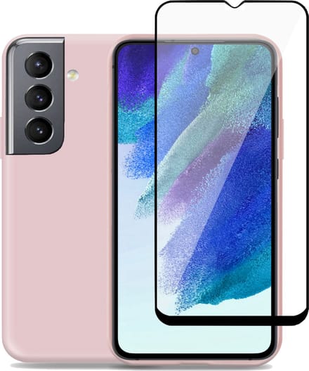 Hoesje geschikt voor Samsung S21 FE - Full Screenprotector Tempered Glas Cover - Liquid Back Case Rose