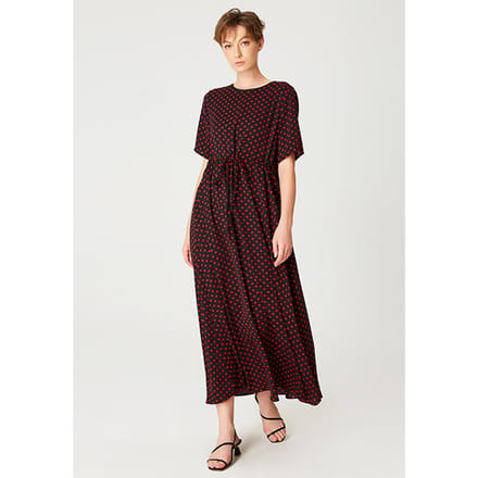 Midi tuniekjurk met trekkoordriem en polka dot print