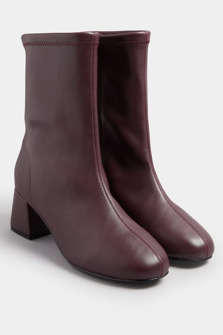 Yours Bordeauxrode Stretchlaarzen Met Blokhak En Extra Brede Eeepasvormsize 38EEE