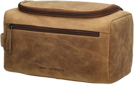 Hide & Stitches Idaho Toilettas Dames - Reisetui met handvat - Reisorganizer van 100% Leder - Bruin