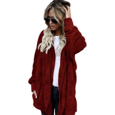 Winter dames pluche warme jas, middellange dubbelzijdige anti-bontjas 5XL wijnrode kleur