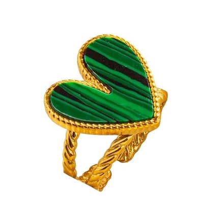 Ring met Hart - RVS - One Size - Goudkleurig - Hart met Steen Groen – valentijn – cadeau