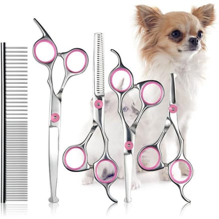 6 stuks/set Huisdier Hond Haar Knippen Professionele Scharen Kappersscharen Uitdunningsgereedschap Kit met Kam white