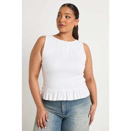 boohoo Dames Plus top met knoopfront en rucheszoom | Wit | Maat: 44