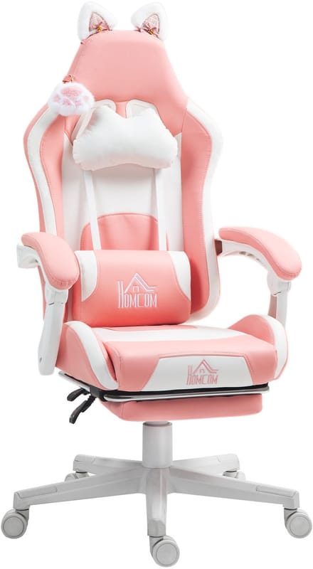 HOMCOM-Gaming-Stuhl-Kunstleder-65L x 62B x 116-124H cm-Rosa