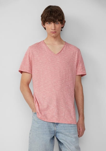 QS - male - T-shirt in gemêleerd met rolrand