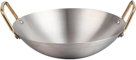 Roestvrijstalen Wok - Koekenpan Stoofpot - Thuis Koken - Dubbele Handgreep - 32cm - Zilver