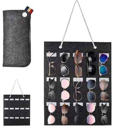 Hanging Sunglasses Organizer with 15 Compartments - Wall-Mounted Dustproof Storage