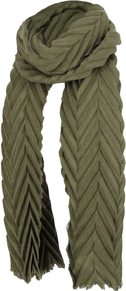 Sarlini Langwerpige Woven Plisse Sjaal Khaki