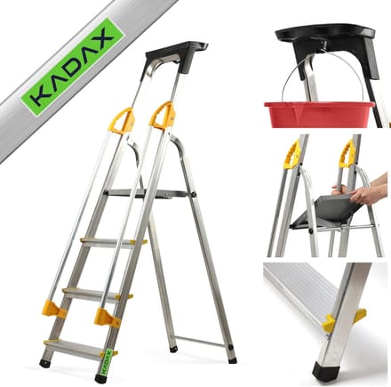 Aluminium ladder 4 treden met leuning - Inklapbare trapladder tot 150 kg