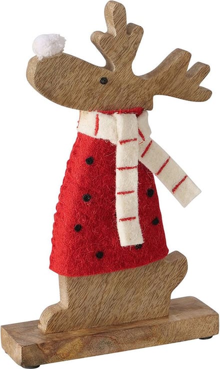 Houten rendiertje kerst rood van Hout met vilt 25 cm