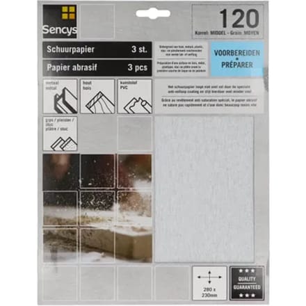 Sencys Schuurvel - P120 - Stearaat Wit - 230x280mm - 3 Stuks