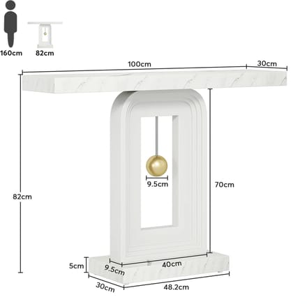 MODENUIT Consoletafel - Smal Model Met Vierkante Basis - Voor Hal En Woonkamer - Marmerlook En MDF - 100 Cm - Wit