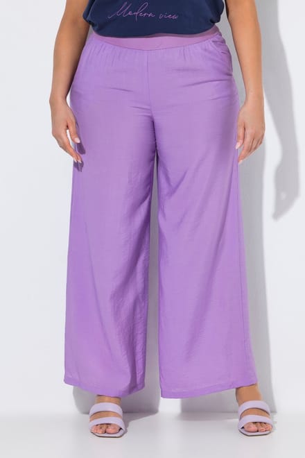 Ulla Popken - Dames - Instapbroek wijde pijpen structuur elastische tailleband - Licht violet - Maat 46+