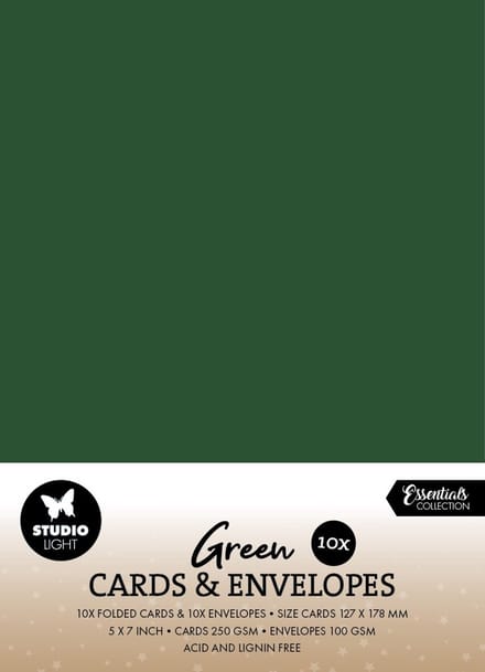 Cards & envelopes Christmas green 5x7 inch - Essentials nr. 16