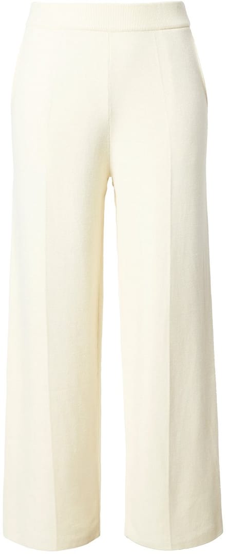 Ulla Popken - Dames - Gebreide broek persplooien wijde pijpen - Vanille - Maat 54+