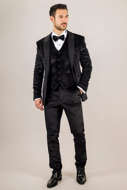 Heren Zwarte 3-Piece Fluwelen Trouw Tuxedo Formele Costume