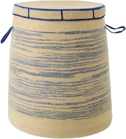 J-Line mand Met Handvat + Deksel Gestreept - zeegras - naturel/blauw
