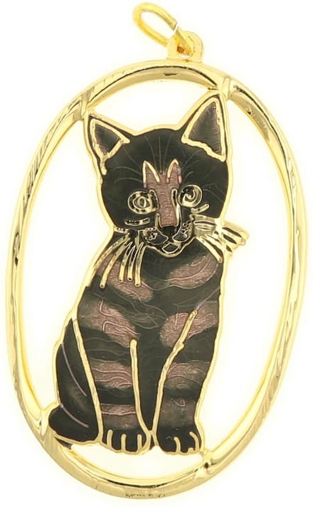 Behave - Hanger poes zwart bruin emaille goudkleur - speelse dierstijl