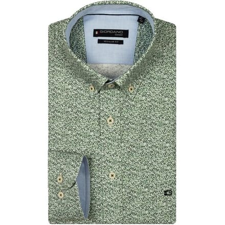 Giordano Overhemd Ivy Allover Mini Leaves Satin Stretch Appel / male