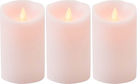 Anna's Collection Led kaars/stompkaars - 3x - roze - H12,5 x D7,5 cm - wax - bewegende vlam