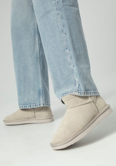 Wittchen Dames suède enkellaarsjes met wol, lichtbeige