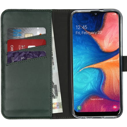 Selencia Hoesje - Geschikt voor Samsung Galaxy A20e - Echt Lederen Bookcase - Groen