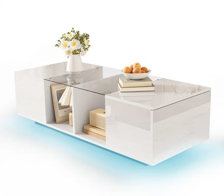 Moderne witte salontafel met ledverlichting, hoogglans tafelblad, 120 x 50 x 38,5 cm