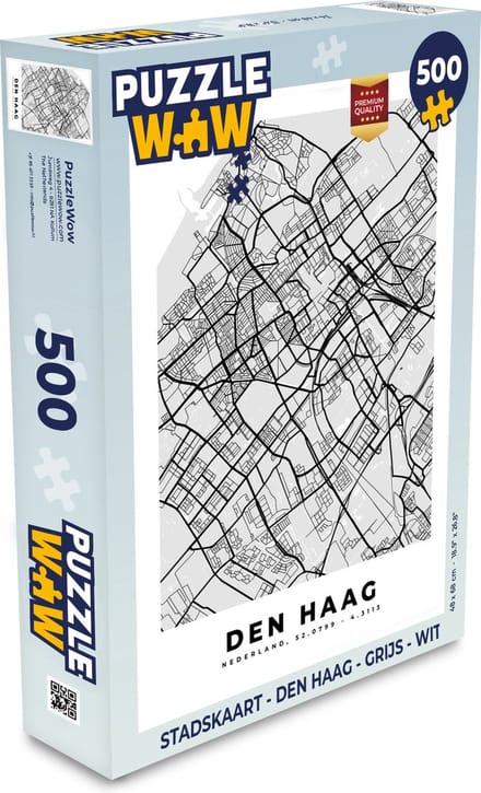 Puzzel Stadskaart - Den Haag - Grijs - Wit - Legpuzzel - Puzzel 500 stukjes - Plattegrond
