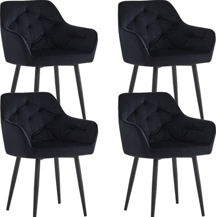 Colenis® - Iris Eetkamerstoel - Zwart - Set Van 4 - Fluweel - Velvet - Design - Met armleuning-