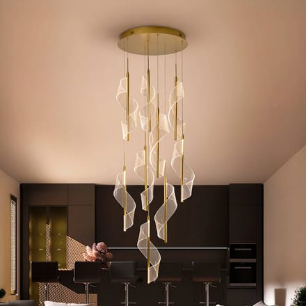 Schuller Valencia LED hanglamp Velas met 9-lamps, hoogte 57 cm, goudkleurig, metaal