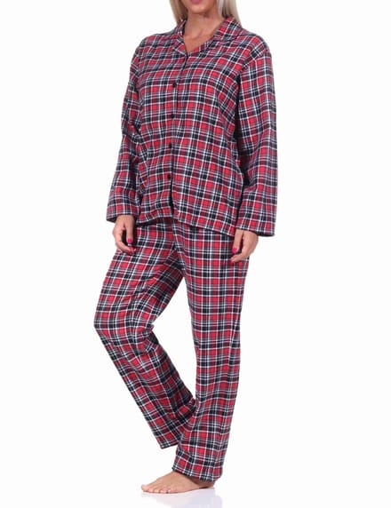 Dames flanellen pyjama plaid met knoopsluiting en overhemdkraag - 222 201 15 870