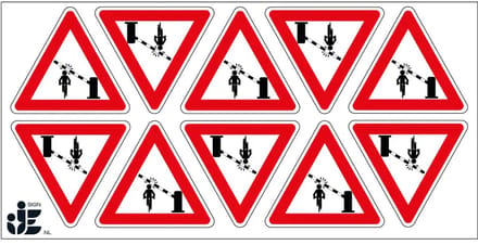 Pas op slagboom fietser sticker | 5 cm - 10 stuks per vel